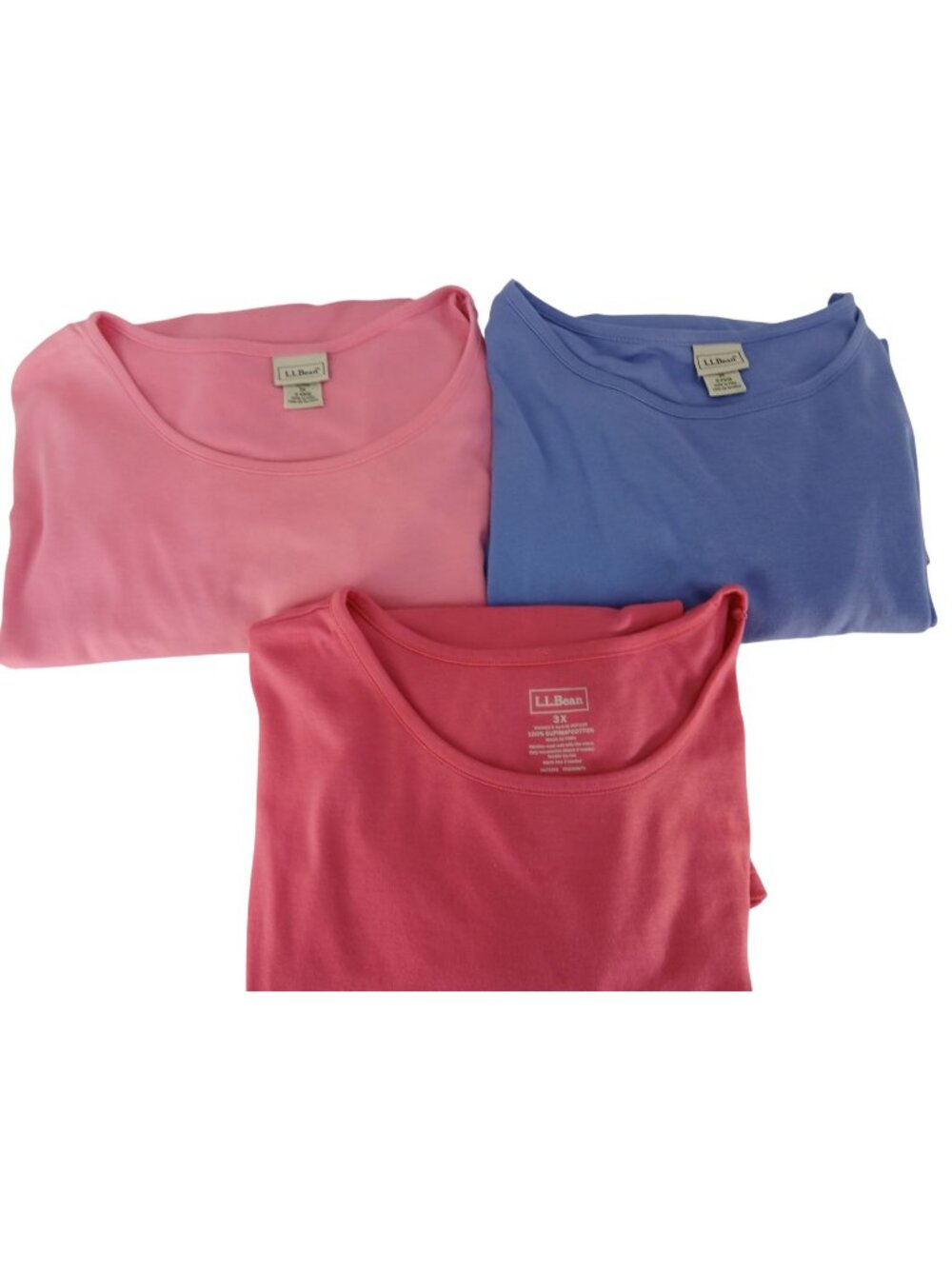 L.L. Bean Womens 3X Long Sleeve Supima Cotton Shirts Pink Blue Soft Durable